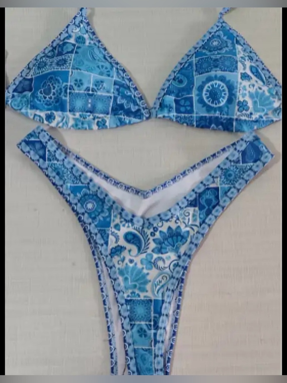 NWT Blue Porcelain Design Floral Triangle Bikini Set